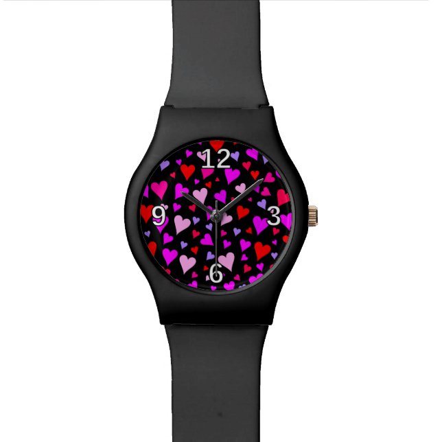 Montre Motif des coeurs amusants, rouge, rose, violet et  (Fermer)
