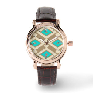 Montre Motif d'Ikat - turquoise, Taupe et beige