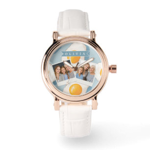 Montre Motif d'oeuf frit personnalisé amusant bleu drôle