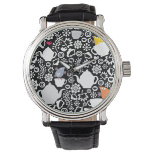 Montre Motif d'oiseaux et de tasses