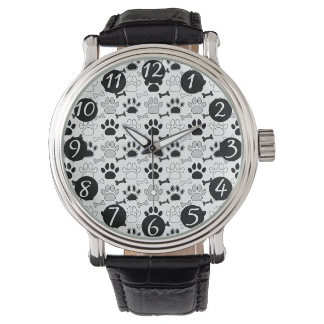Montre Motif Empreintes de Patte de Chien et Os (devant)