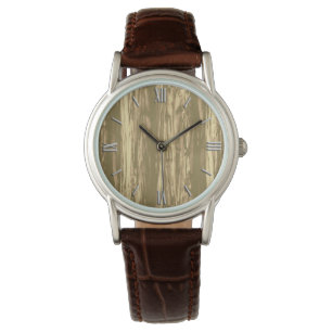 Montre Motif en bois de chèfle - brun de cacao et brun br