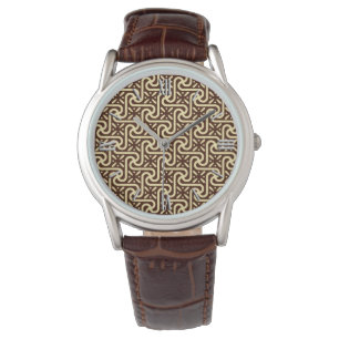 Montre Motif en carreaux égyptiens, brun chocolat et bron