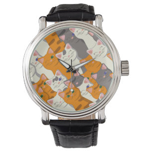 Montre Motif en diagonale du chat noir blanc gingembre