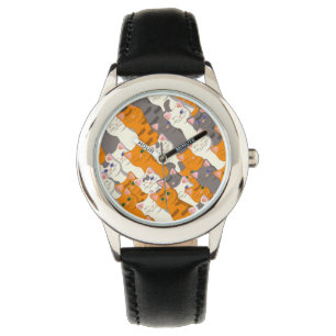 Montre Motif en diagonale du chat noir blanc gingembre