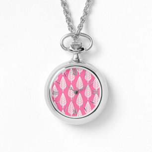 Montre Motif en feuille de hêtre - Rose chaud et blanc