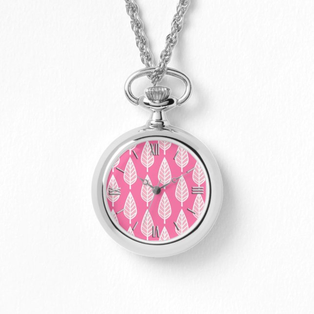 Montre Motif en feuille de hêtre - Rose chaud et blanc (Recto)