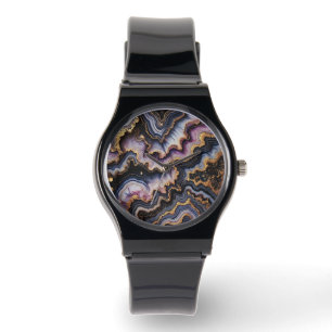 Montre Motif en marbre noir violet violet violet or chic