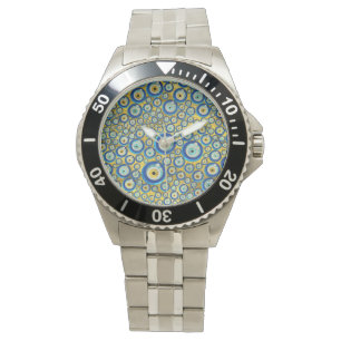 Montre Motif en verre bleu grec d'amulette d'oeil mauvais