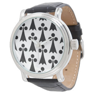 Montre Motif Ermine, Motif Médiéval, Noir sur Blanc