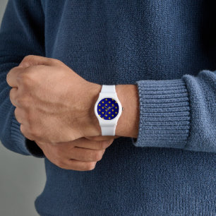 Montre Motif Étoiles Dorées, Bleu Nuit, Exclusif