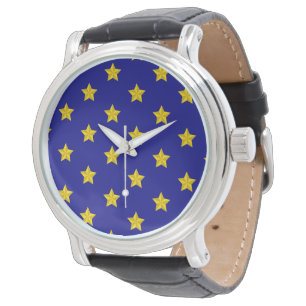 Montre Motif Étoiles Dorées, Bleu Nuit, Exclusif