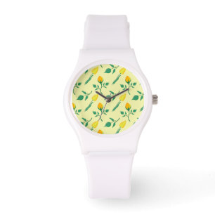 Montre Motif floral avec rose jaune et fleurs de tulipe