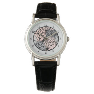Montre Motif floral de dahlia gris rose