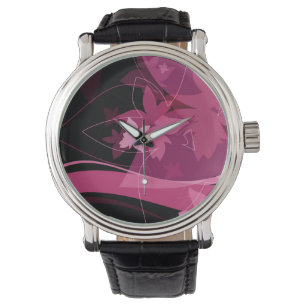 Montre Motif floral magenta