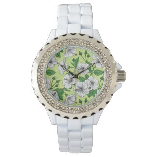 Montre Motif floral tropical à fleurs d'Hibiscus blanc