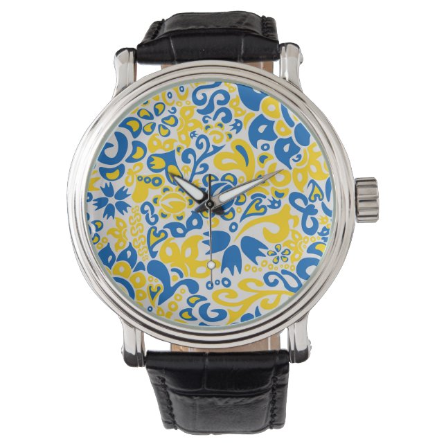 Montre Motif folklorique aux couleurs du drapeau ukrainie (devant)