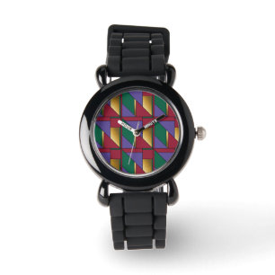 Montre Motif géométrique Gold violet vert rouge