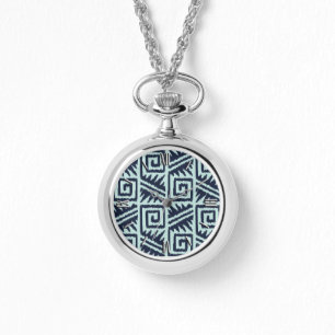 Montre Motif Ikat Aztec - Indigo et bleu clair