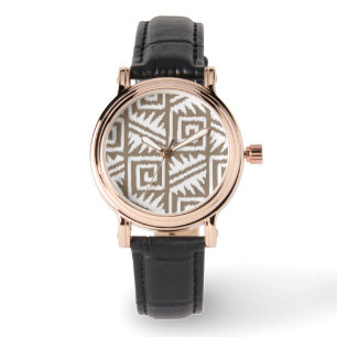 Montre Motif Ikat Aztec - Taupe Tan et Crème