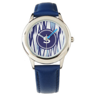 Montre Motif ikat bleu et blanc chic