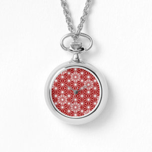 Montre Motif japonais Asanoha - rouge foncé