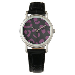 Montre Motif léopard noir et violet profond