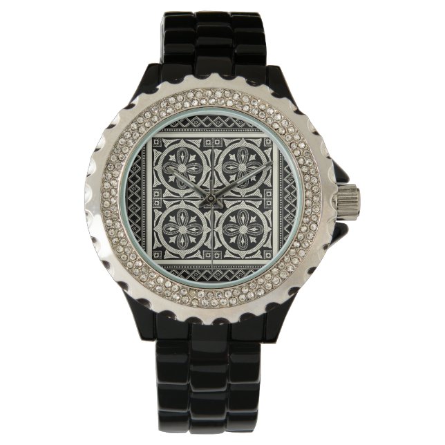 Montre Motif Mandala noir et blanc par Vision Studio (devant)