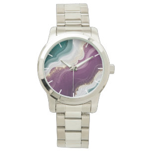 Montre Motif Marbre Paillettes Or Luxe