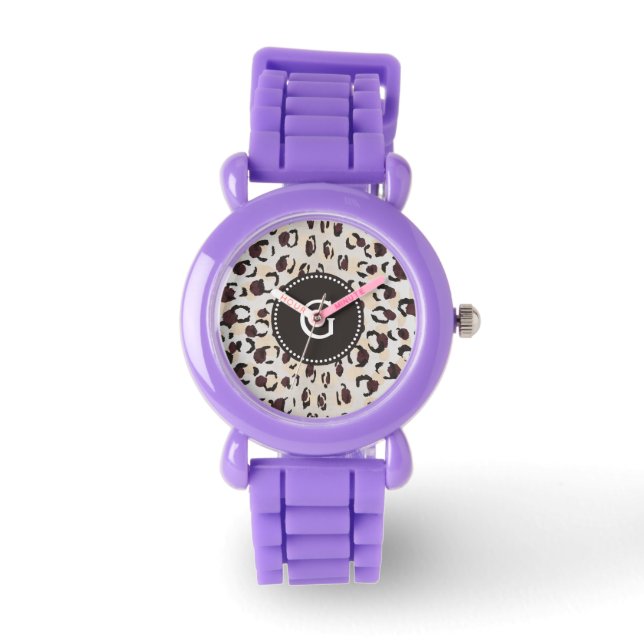 Montre Motif moderne chic brun cheetah imprimé monogramme (Recto)