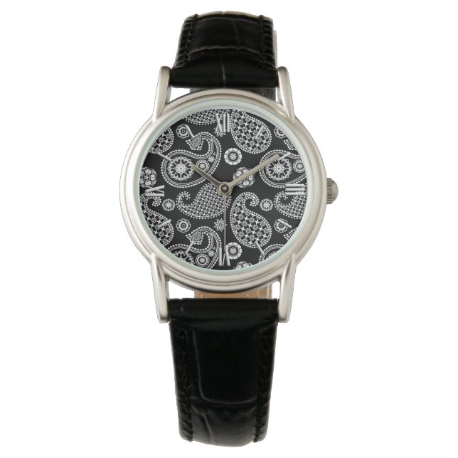 Montre Motif Paisley, noir et blanc (devant)