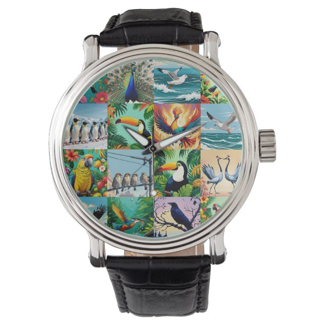 Montre Motif patchwork d'oiseaux  (devant)