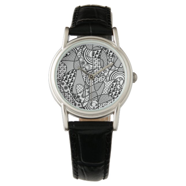 Montre Motif Patchwork Noir & Blanc 02 (devant)