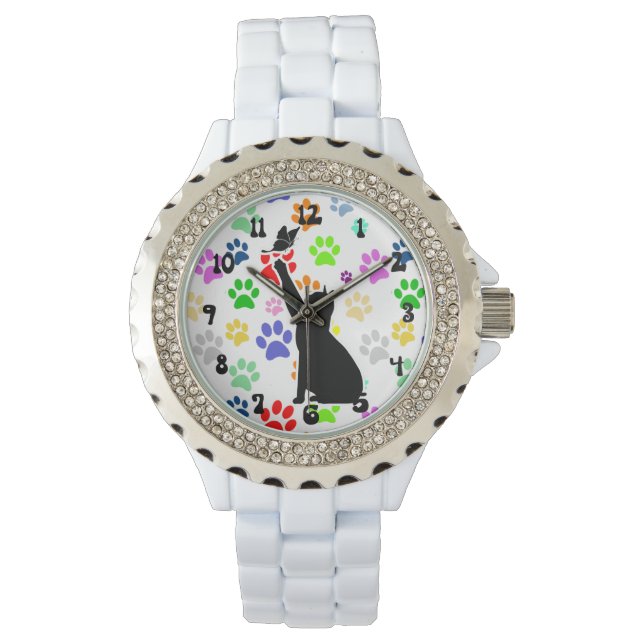 Montre Motif Paw mignon avec chat Chasse à un papillon (devant)