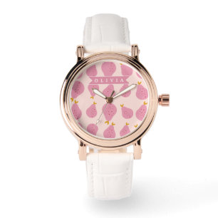 Montre Motif personnalisé de poire rose, joli fruit fémin