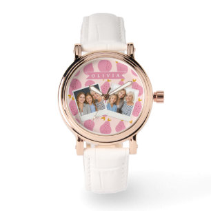 Montre Motif personnalisé de poire rose, joli fruit fémin