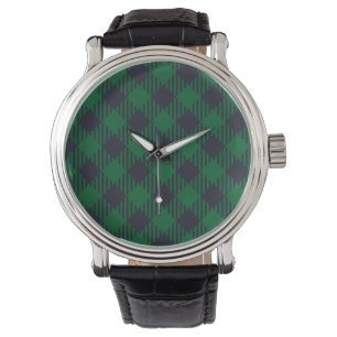 Montre Motif Plaid Diamond Buffalo Vert