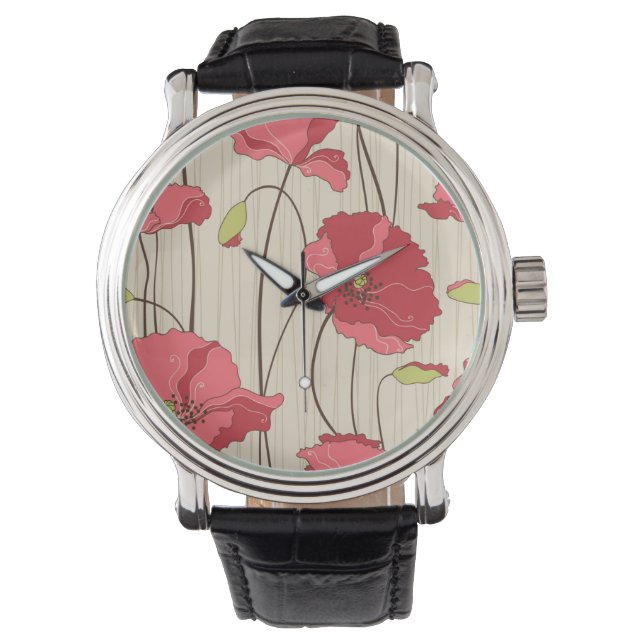 Montre Motif Retro Poppies (devant)