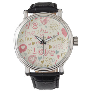 Montre Motif romantique avec Coeurs et Lèvres