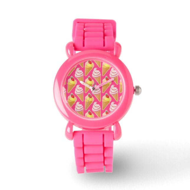 Montre Motif rose Kawaii avec crème glacée aux fraises (Recto)