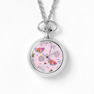Montre Motif rose tropical de style de Memphis