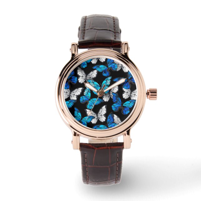 Montre Motif sans couleur foncée avec papillons bleus Mor (Recto)