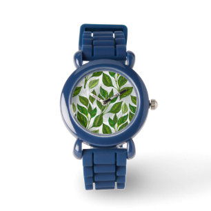 Montre Motif sans couture avec Feuilles de thé vert