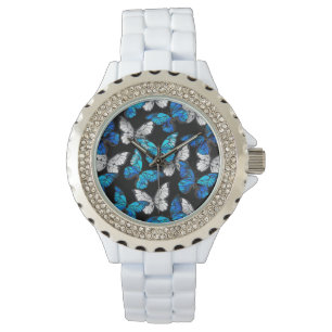 Montre Motif sans couture sombre avec Morpho papillons bl