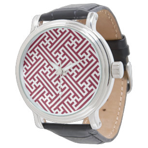 Montre Motif Sayagata, Japonais, Bourgogne et Blanc