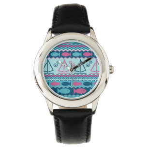 Montre Motif superbe de poissons et de voilier