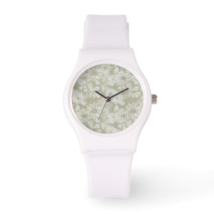 Montre Motif Texturé Marguerite Brisée en Crème de Café