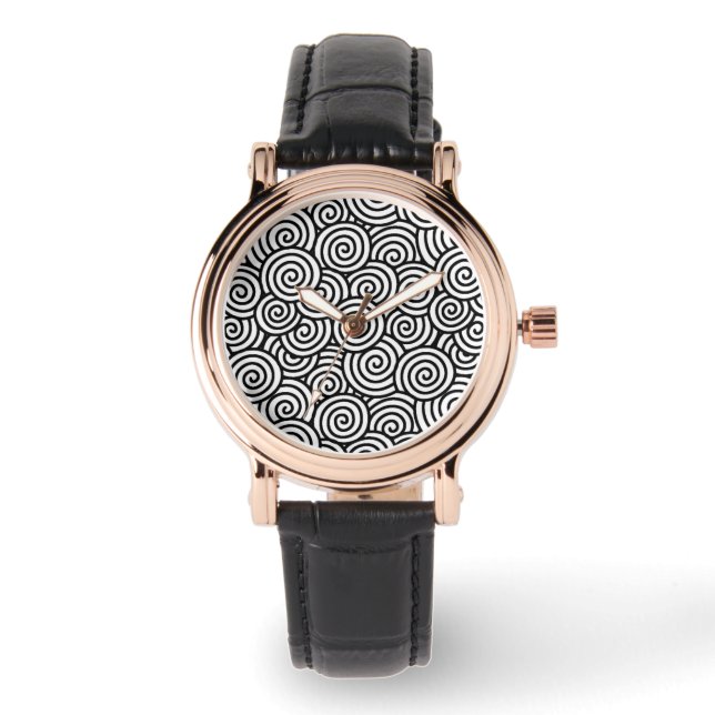 Montre Motif tourbillon japonais - blanc et noir (Recto)