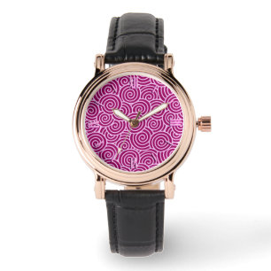 Montre Motif tourbillon japonais - bordeaux et rose pâle