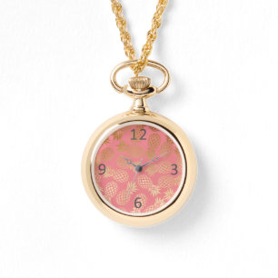 Montre motif tropical d'ananas d'or élégant de faux